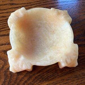 Vintage Alabaster Onyx Carved Faces  Mexican Aztec Engraved Ashtray